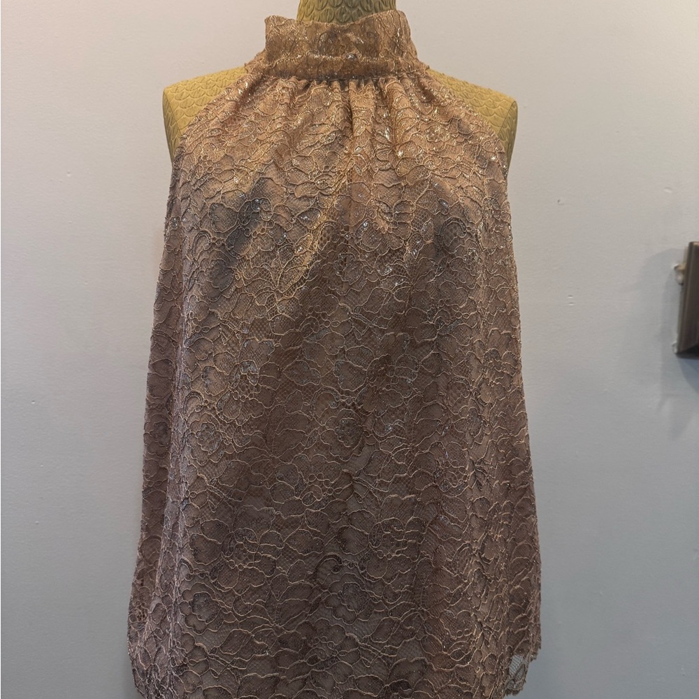 J. Crew Pink and Gold Ruffled Sleeveless Blouse